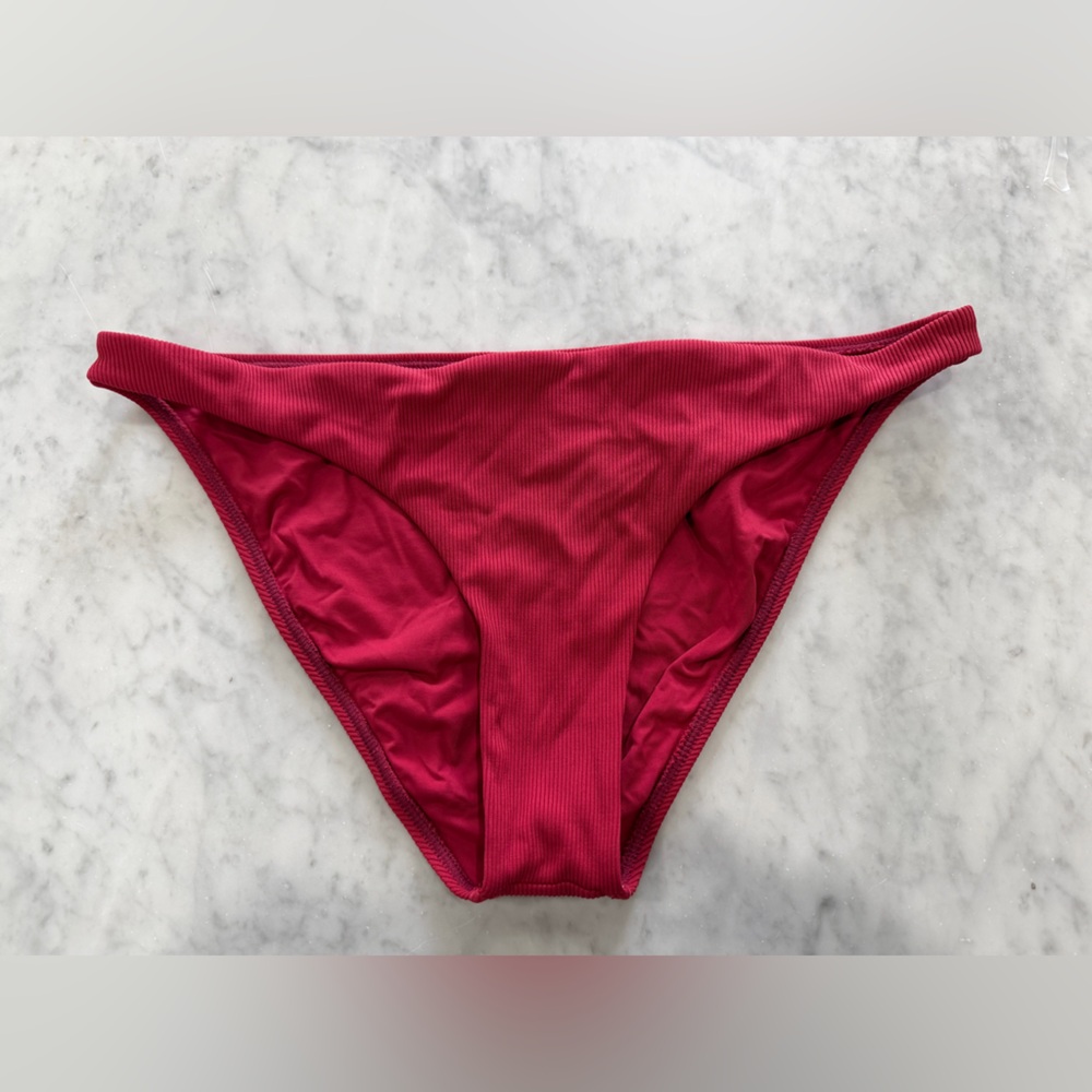 L*SPACE Ribbed Bikini Bottom Red Wine Burgundy